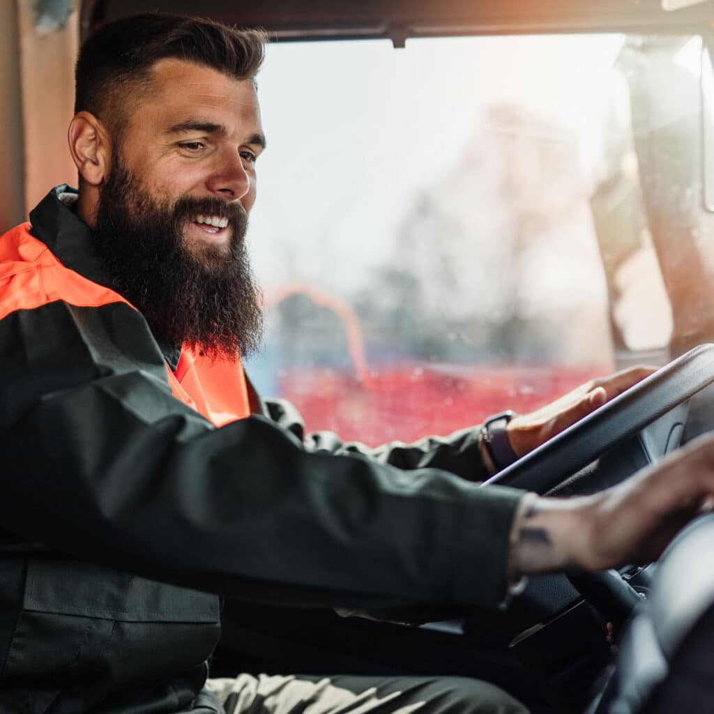 Worker driving a truck